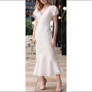 Shoshanna Cereza White Lace Flounce Dress